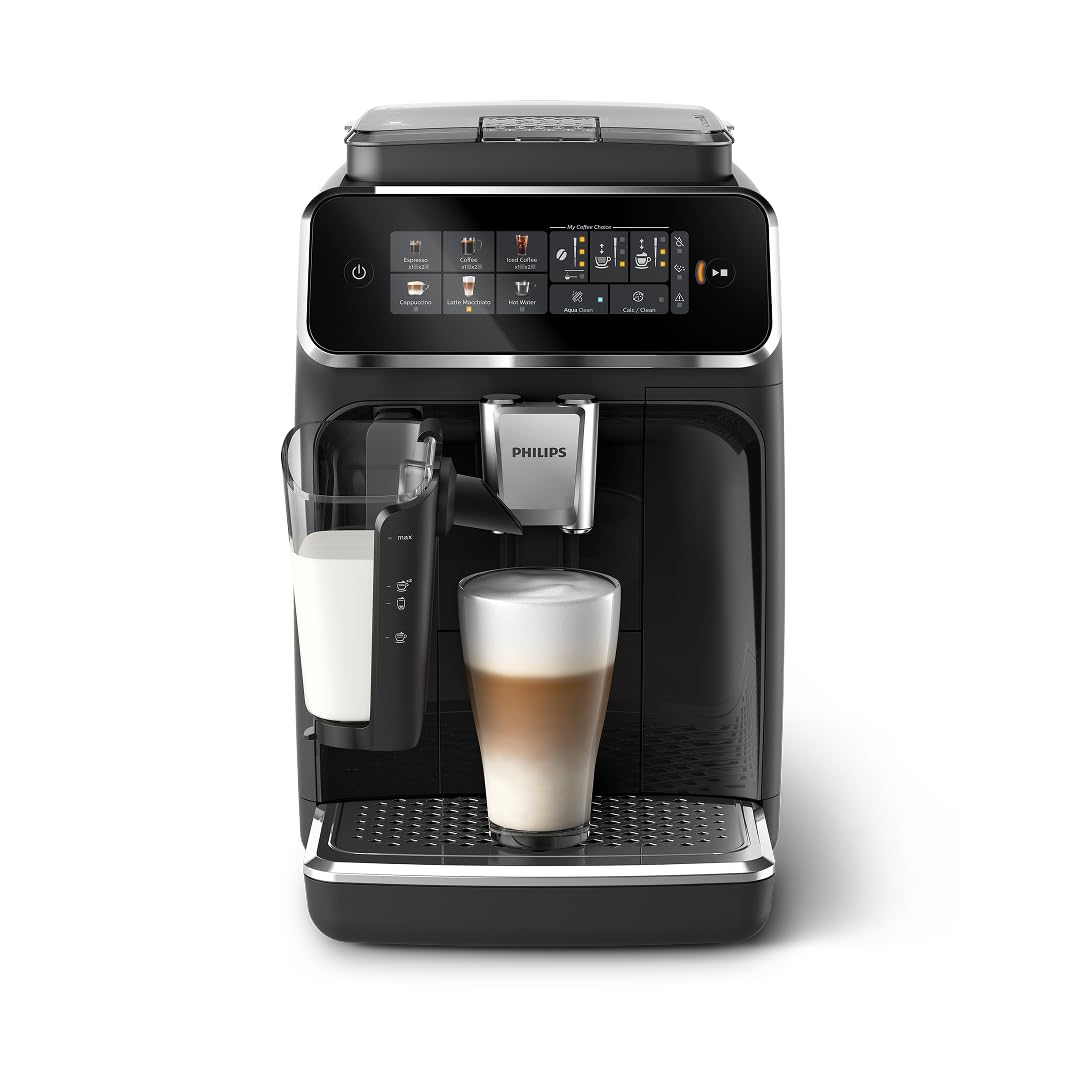 Fully Automatic Bean-to-Cup Coffee Machine with Milk System, Built-In Grinder, 6 Coffee Presets, Hot & Iced Drinks – Glossy Black