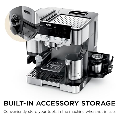 3-in-1 Coffee Machine ES601 – Espresso, Drip Coffee & Cold Brew, Built-In Grinder, Milk Frother, Assisted Tamper & Accessory Storage – Stainless Steel