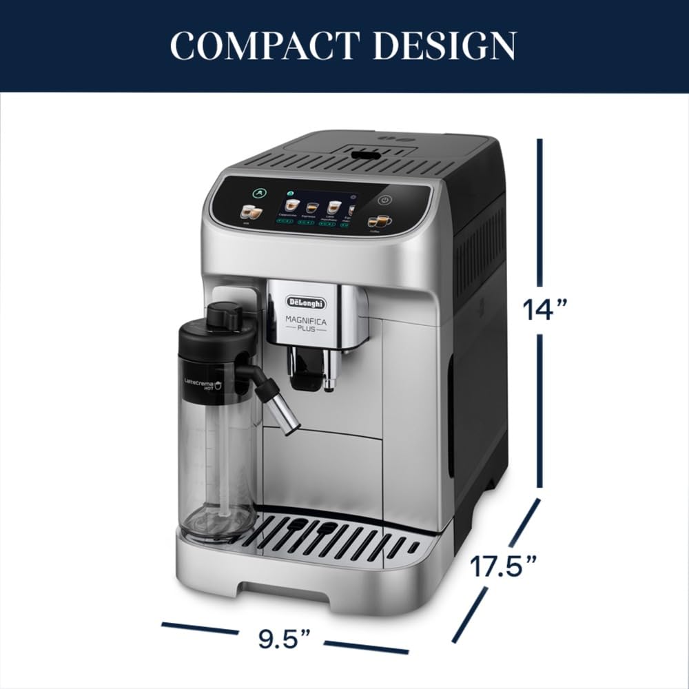 Fully Automatic Bean-to-Cup Coffee Machine with Built-In Grinder, One-Touch Coffee Recipes, Automatic Milk Steam Wand and Touchscreen Display