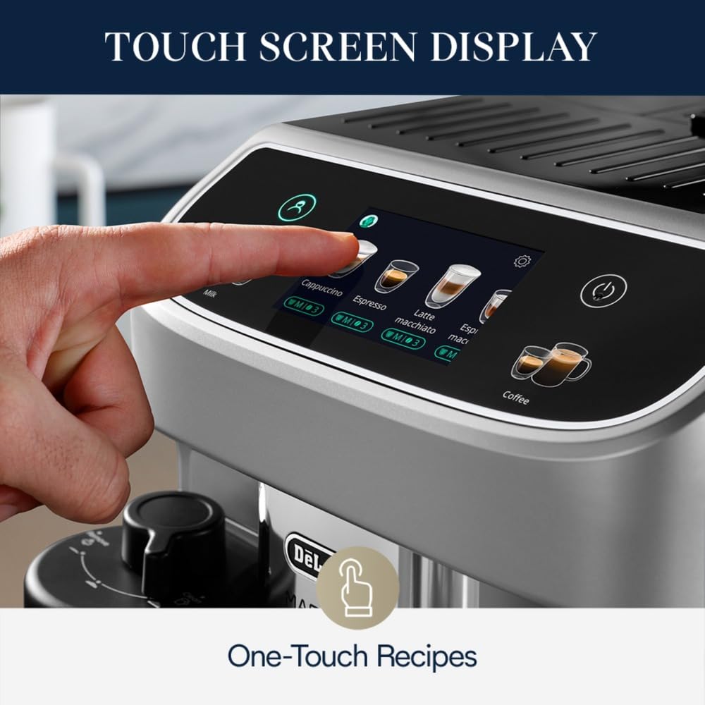 Fully Automatic Bean-to-Cup Coffee Machine with Built-In Grinder, One-Touch Coffee Recipes, Automatic Milk Steam Wand and Touchscreen Display