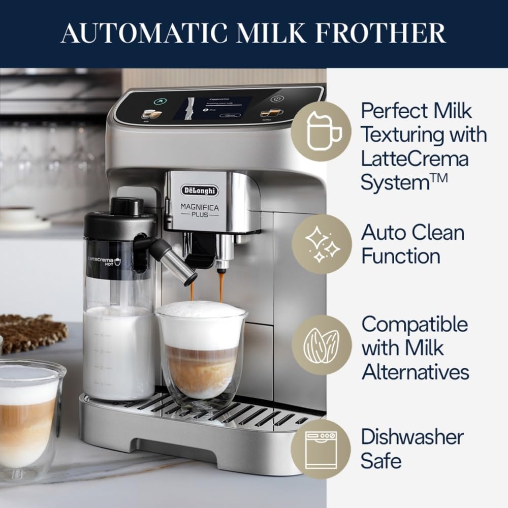 Fully Automatic Bean-to-Cup Coffee Machine with Built-In Grinder, One-Touch Coffee Recipes, Automatic Milk Steam Wand and Touchscreen Display