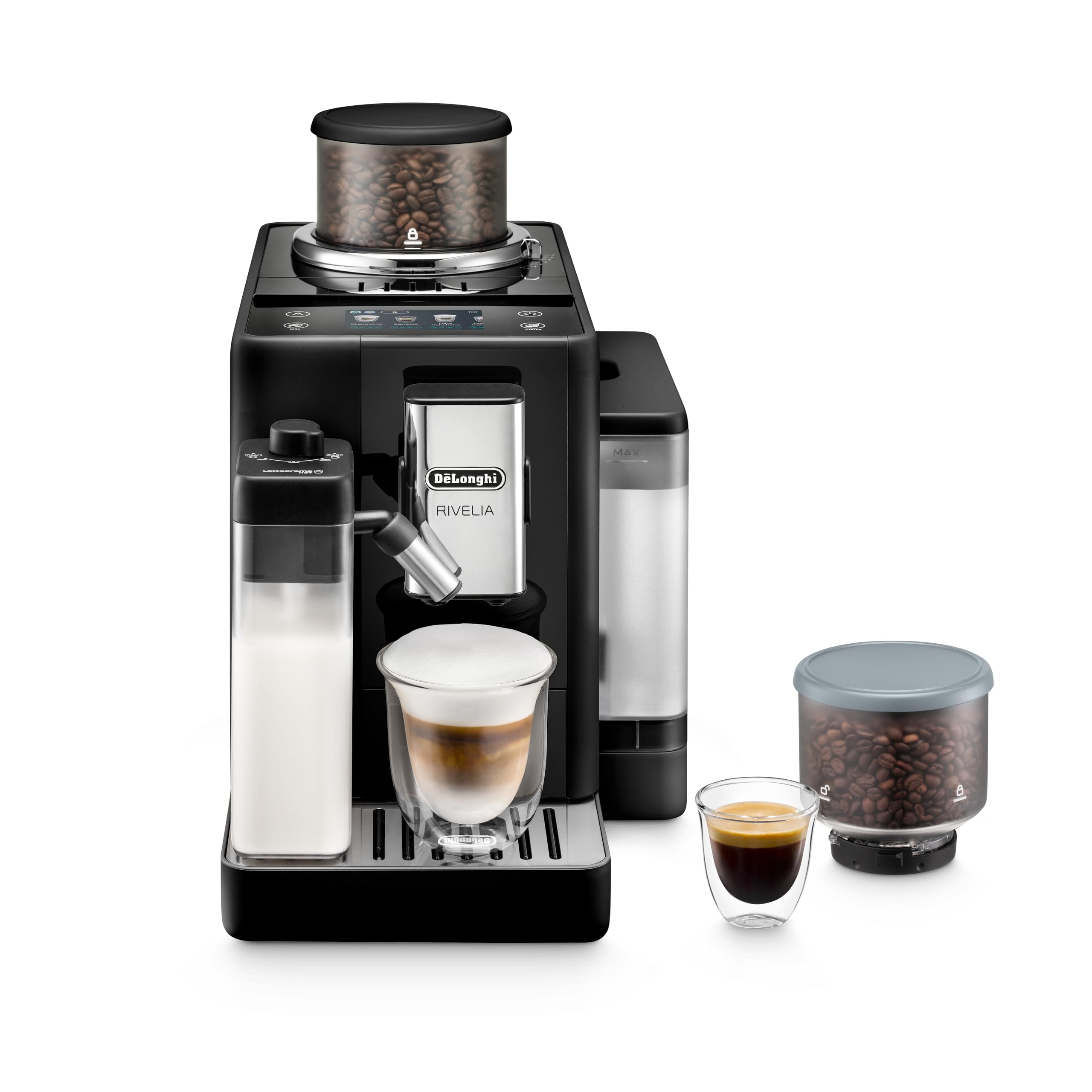 Automatic Bean-to-Cup Coffee Machine with Built-In Grinder & Milk Frother, Hot and Iced Coffee Drinks, Bean Switch System – Black