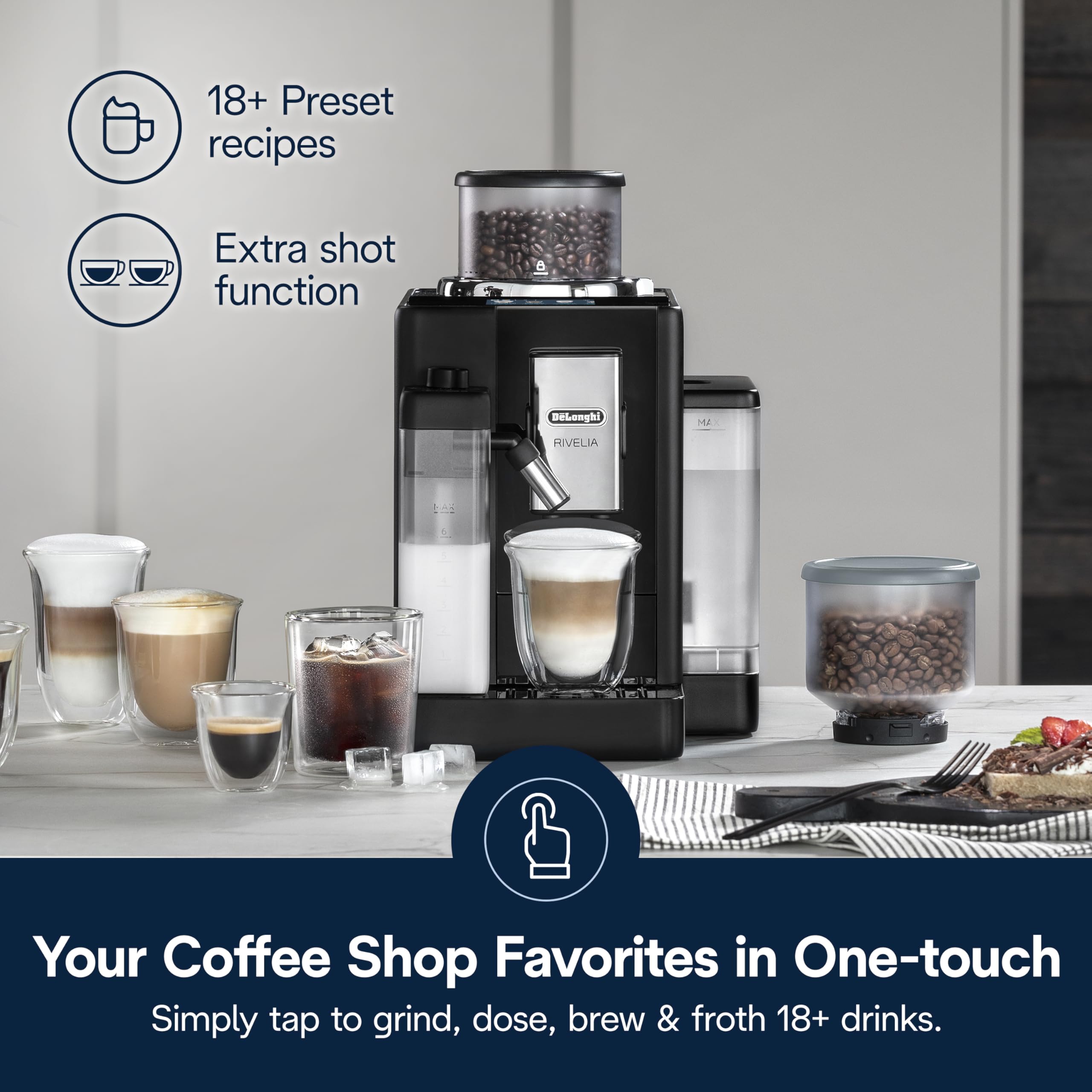 Automatic Bean-to-Cup Coffee Machine with Built-In Grinder & Milk Frother, Hot and Iced Coffee Drinks, Bean Switch System – Black