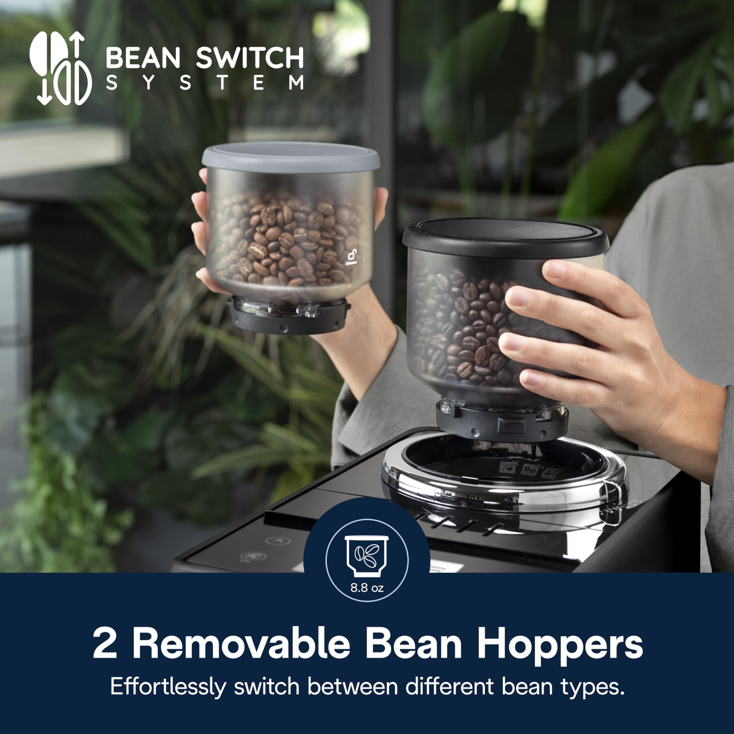 Automatic Bean-to-Cup Coffee Machine with Built-In Grinder & Milk Frother, Hot and Iced Coffee Drinks, Bean Switch System – Black