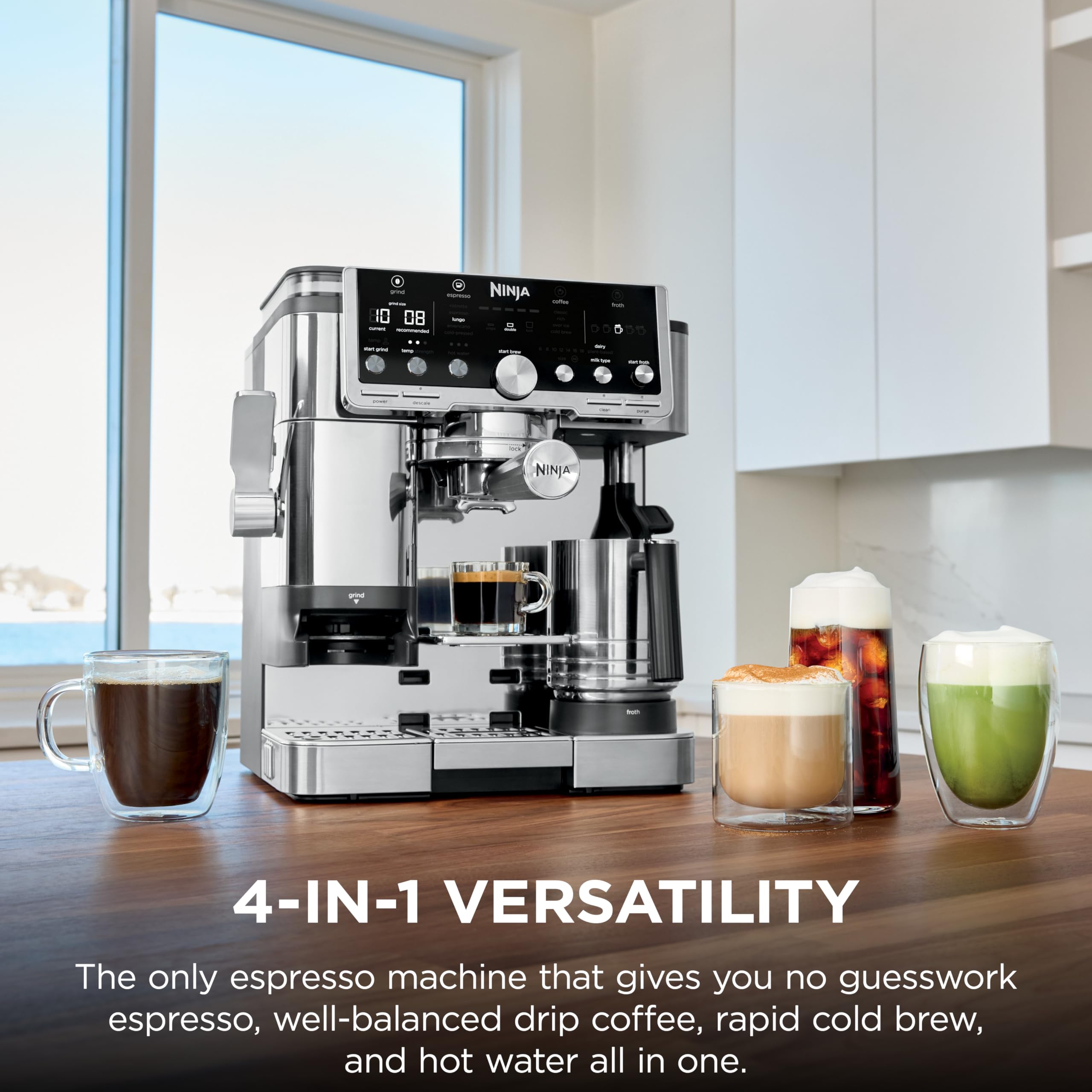 Multi-Function Coffee Machine ES701 – Espresso, Drip Coffee, Cold Brew Settings, Built-In Grinder, Integrated Tamper & Hands-Free Milk Frother